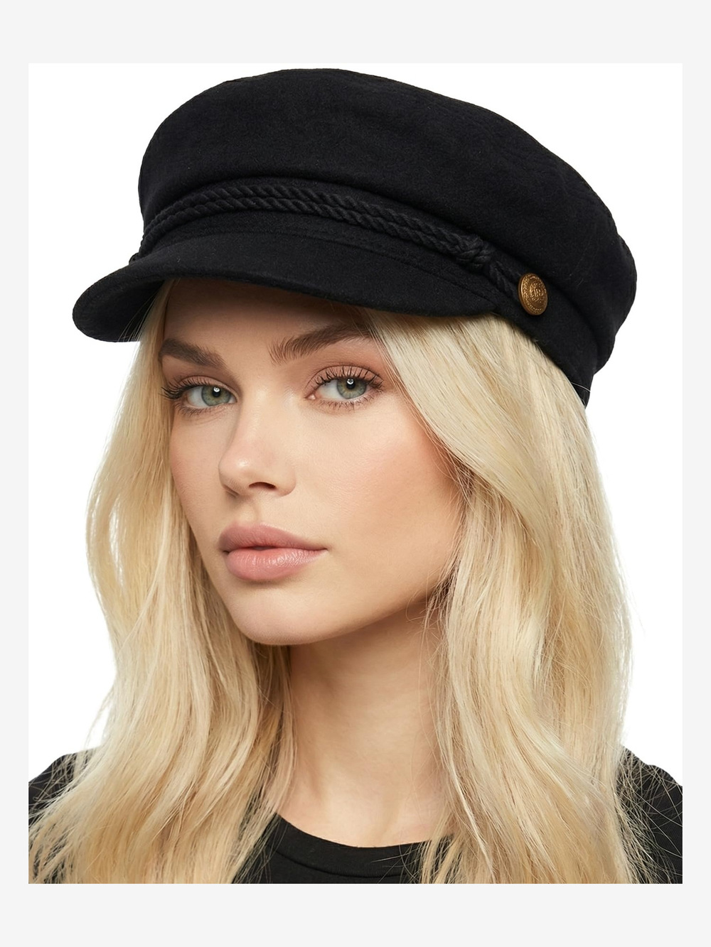 Greek Fisherman Newsboy Cap, Cotton Captains Bakerboy | Wool, Black | Size OS